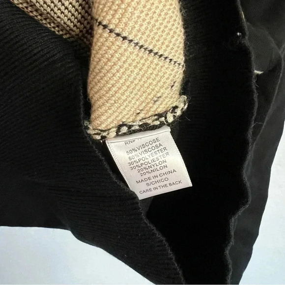 Argyle Pattern Crewneck Sweater Long Sleeve Black Multicolor Stretchy Material - Picture 7 of 7